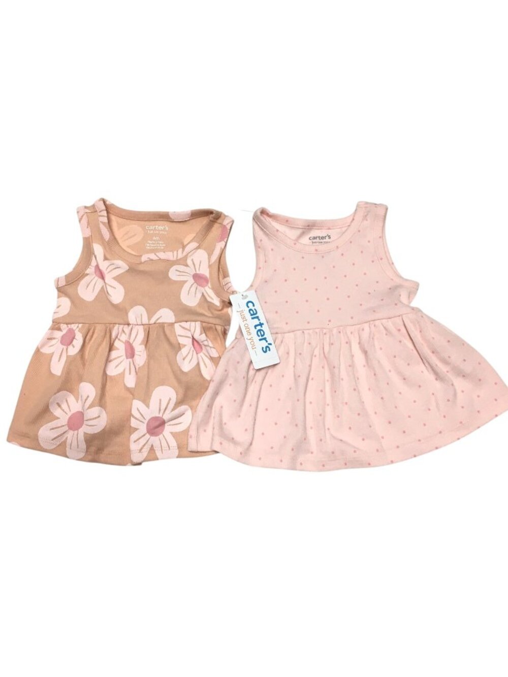 Carter's Baby Girls 2 Dress Lot Size 6 Months Pink Floral Polka Dot Ribbed NWT